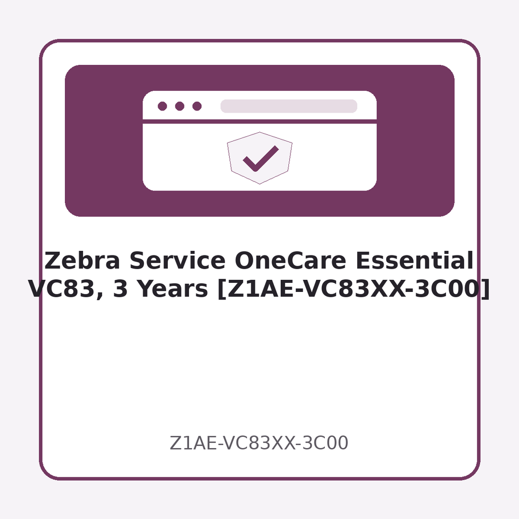 [Z1AE-VC83XX-3C00] Zebra Service OneCare Essential VC83, 3 Years [Z1AE-VC83XX-3C00]