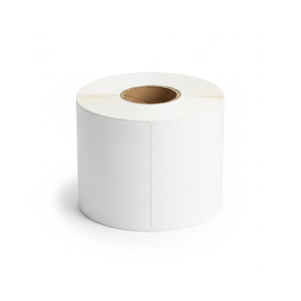 Pre-cut blank white labels (75 mm x 100 mm, 250 per roll)