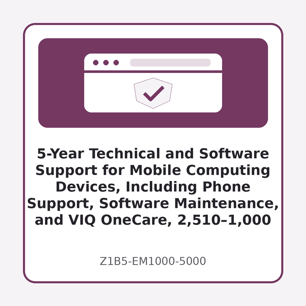[Z1B5-EM1000-5000] 5-Year Technical and Software Support for Mobile Computing Devices, Including Phone Support, Software Maintenance, and VIQ OneCare, 2,510–1,000 Devices